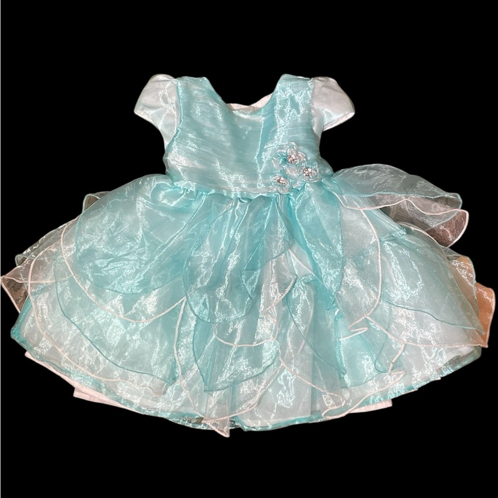 Nanette Baby Aqua and White Layered Dress 18M